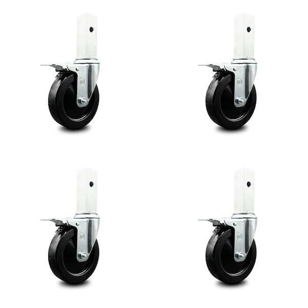 5 Inch Scaffold Caster Set with 1-1/4 in Square Stem w/Brakes